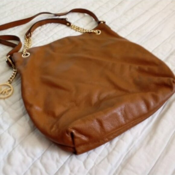 Michael Kors Brown Leather Shoulder Bag With Chain Straps & MK Logo Lining Women - Picture 9 of 14